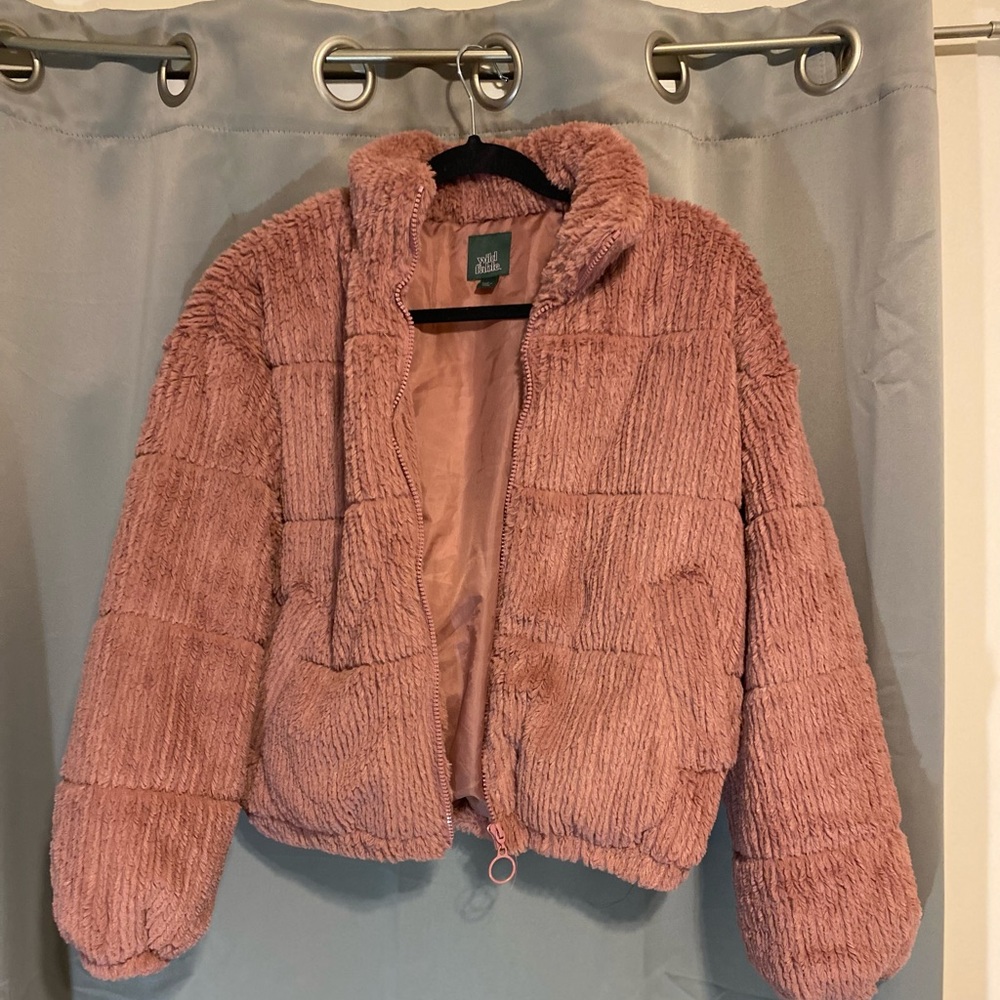 Wild fable dark pink fuzzy puffer jacket